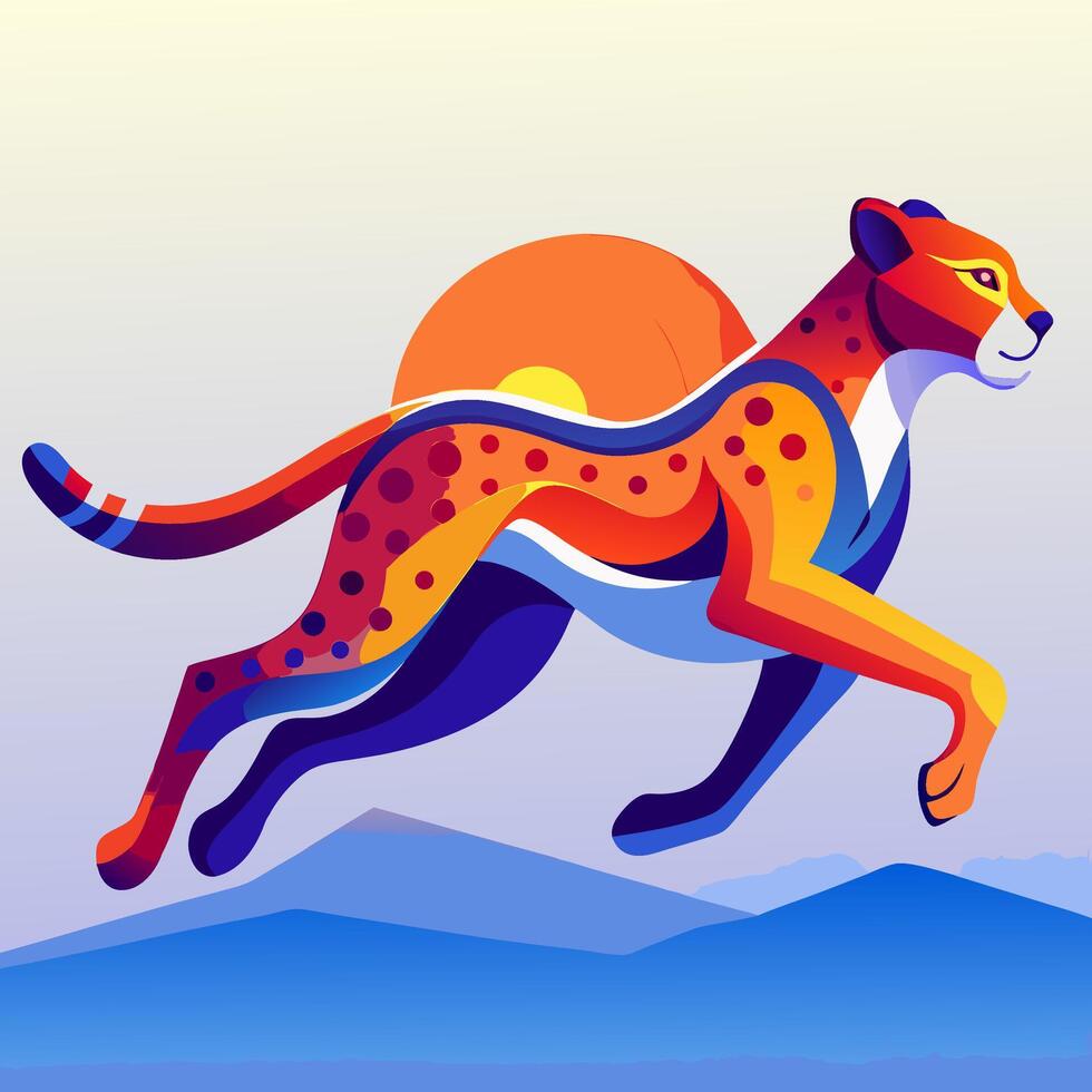 Abstract Cheetah Running Sunset Art vector
