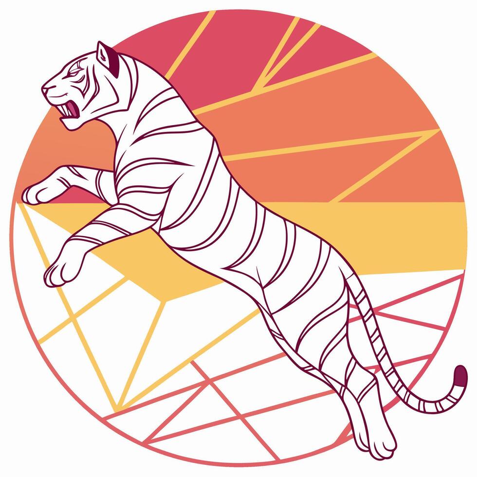 Leaping Tiger Geometric Art Print vector