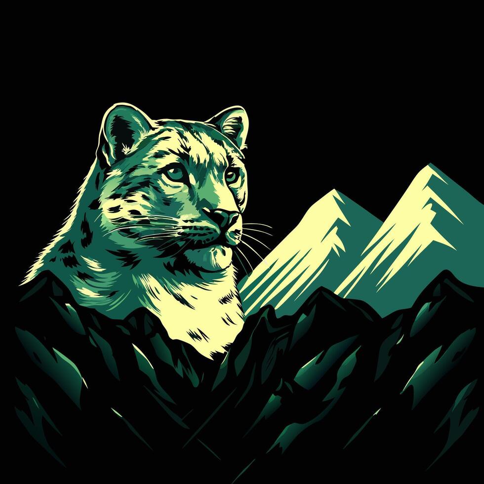 Snow Leopard Mountain Graphic Design vector