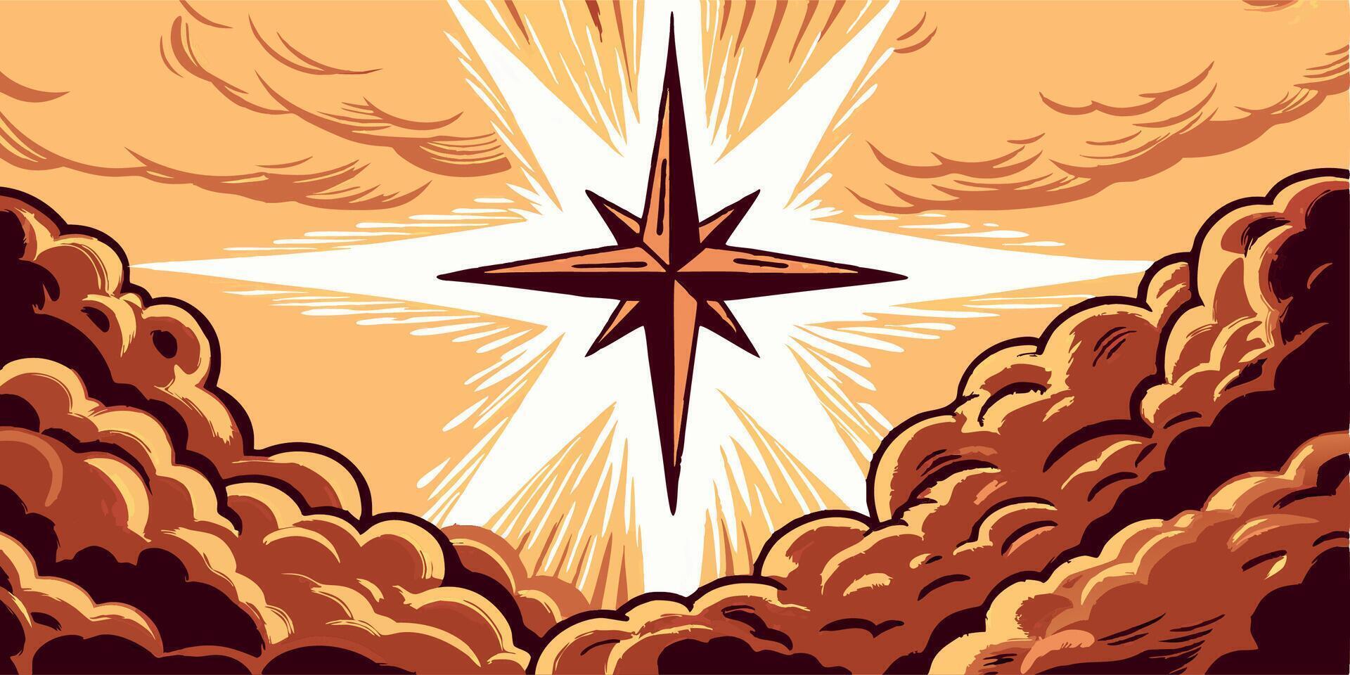 Shining Star in Clouds, Religious Art vector