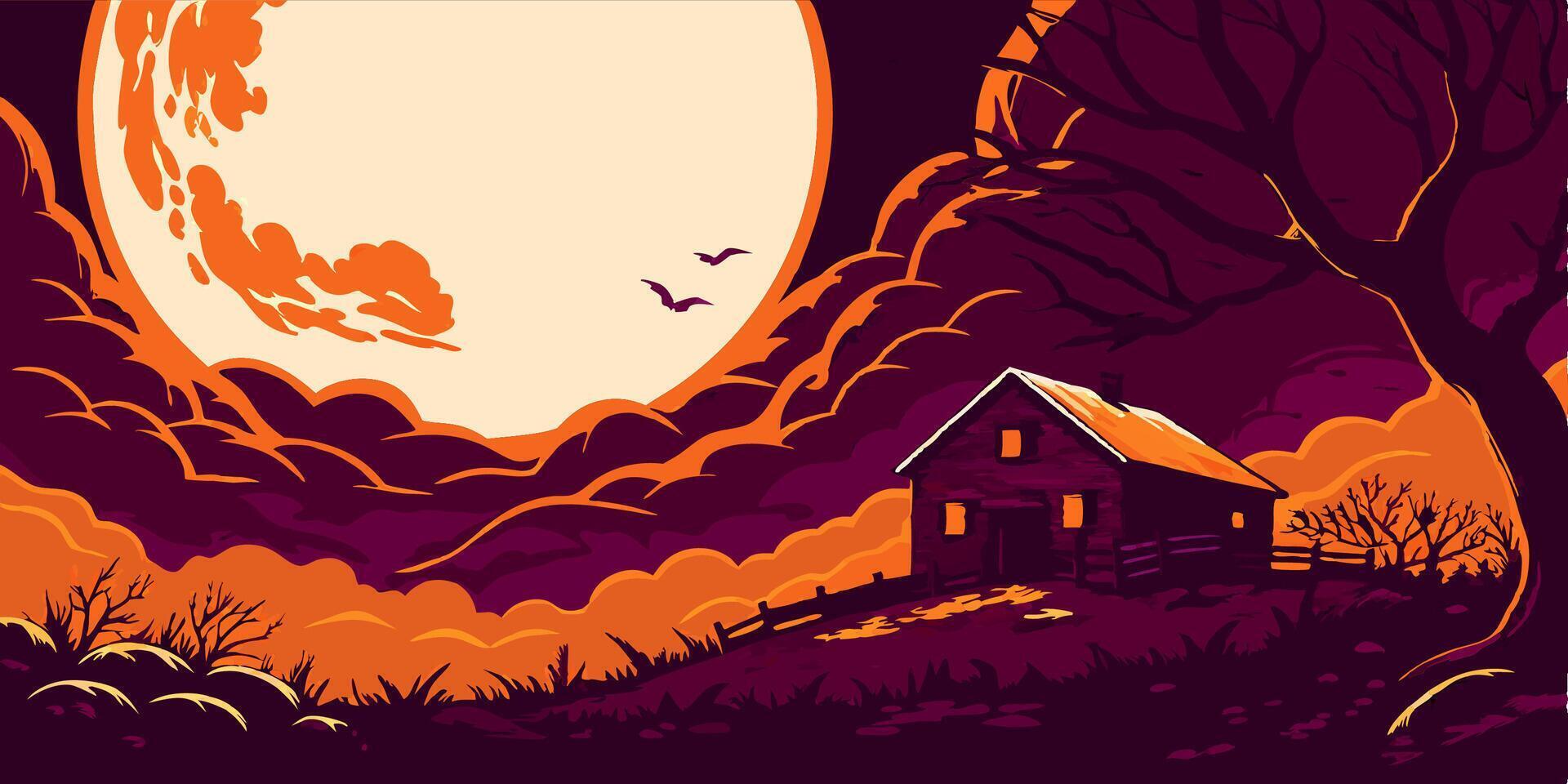 Halloween Night Barn, Full Moon vector