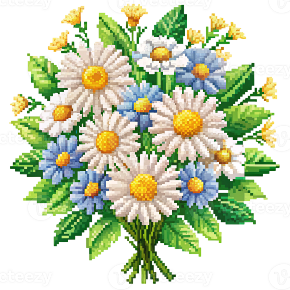 A cross stitch pattern of daisies and leaves png