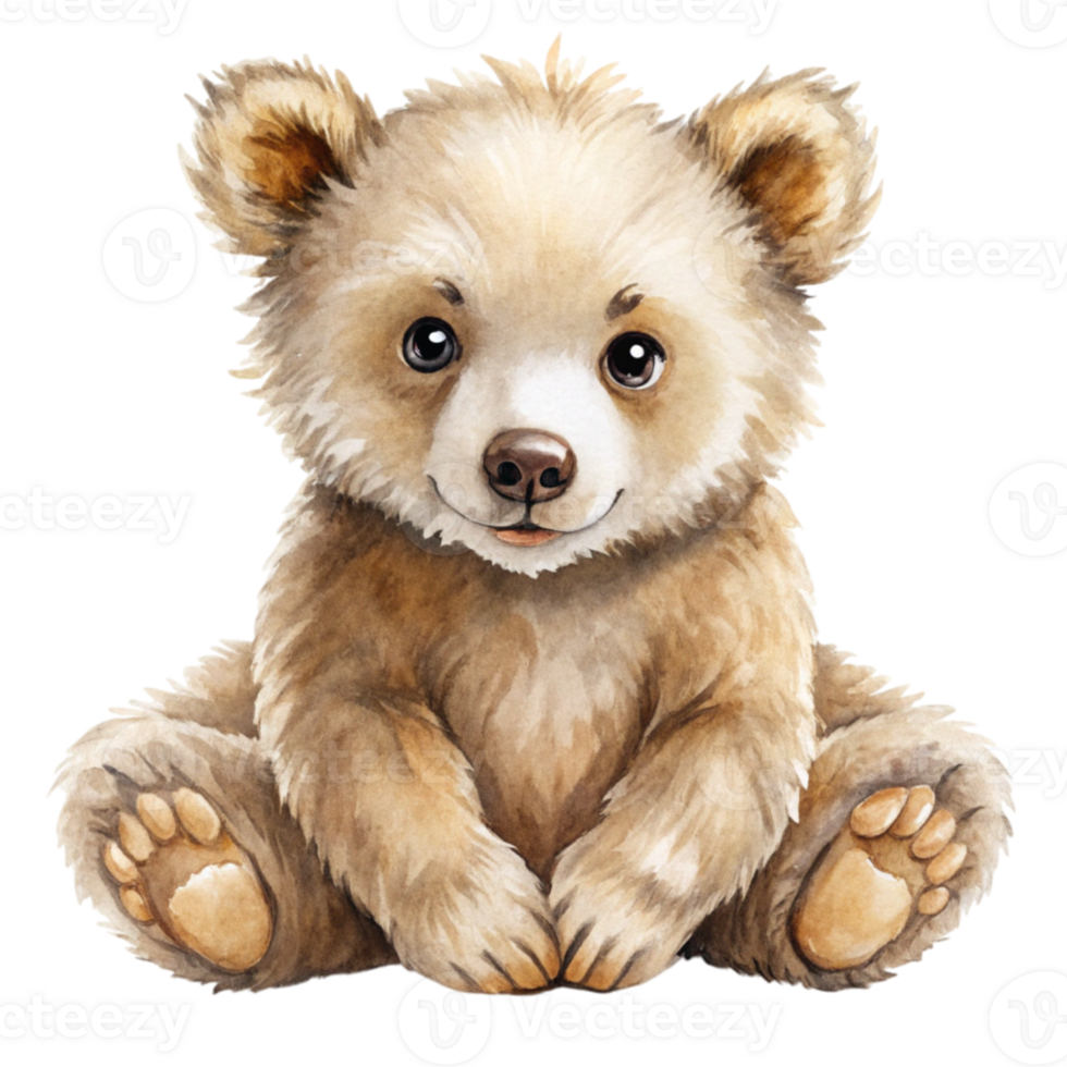 A cute brown bear sitting on the ground png