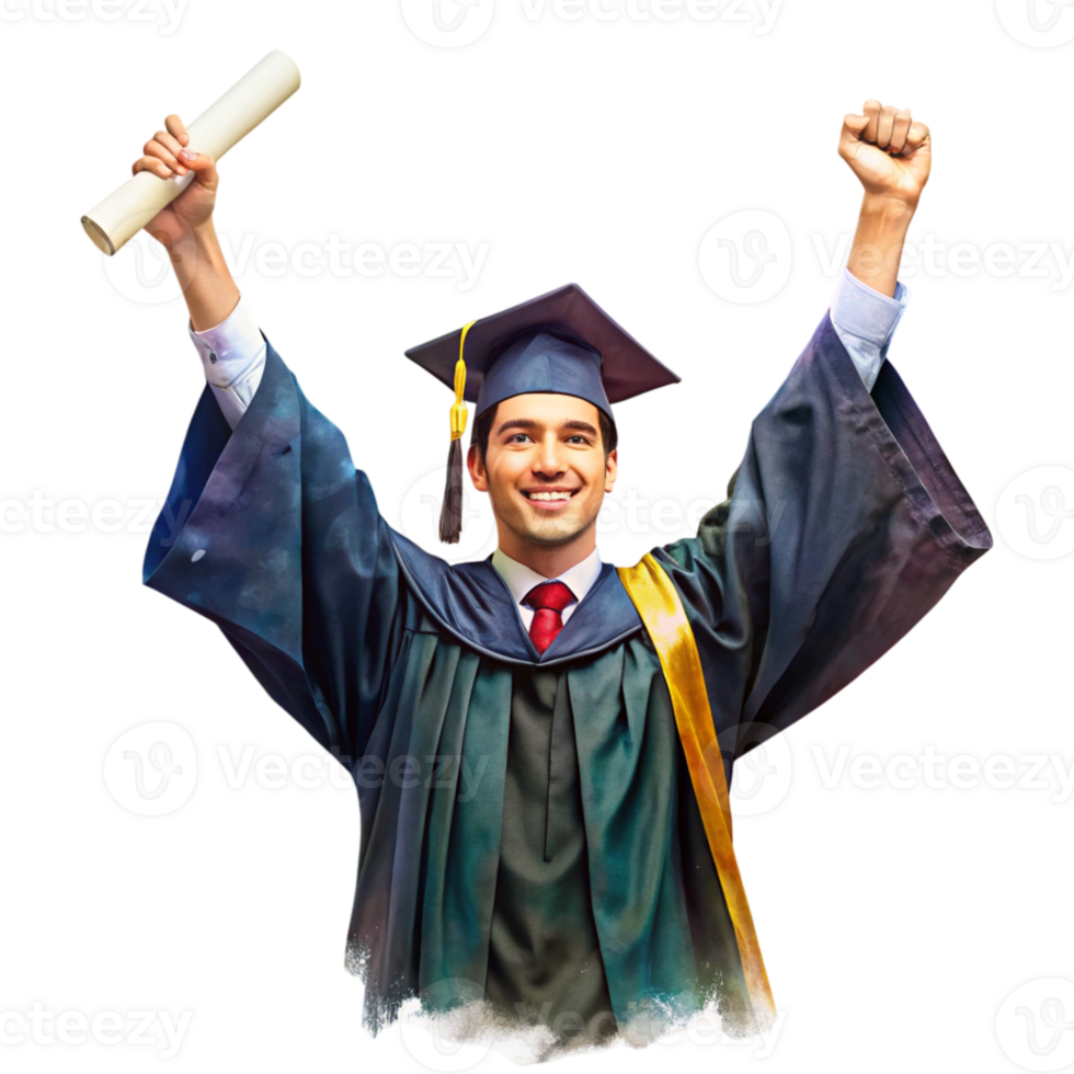 A graduate is holding up his diploma png