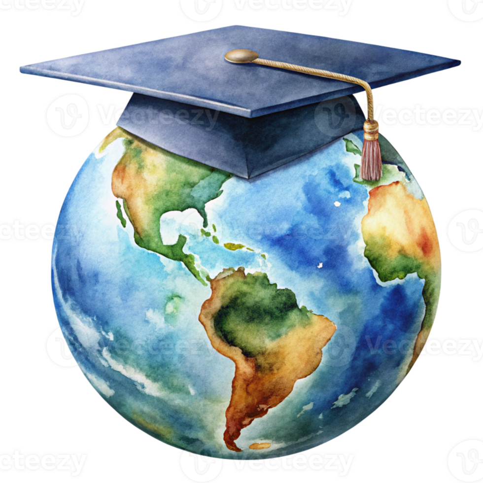 A graduation cap on a globe png