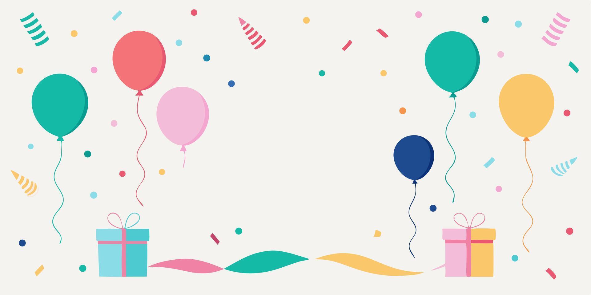 Birthday Balloons, Gifts and Confetti Banner vector