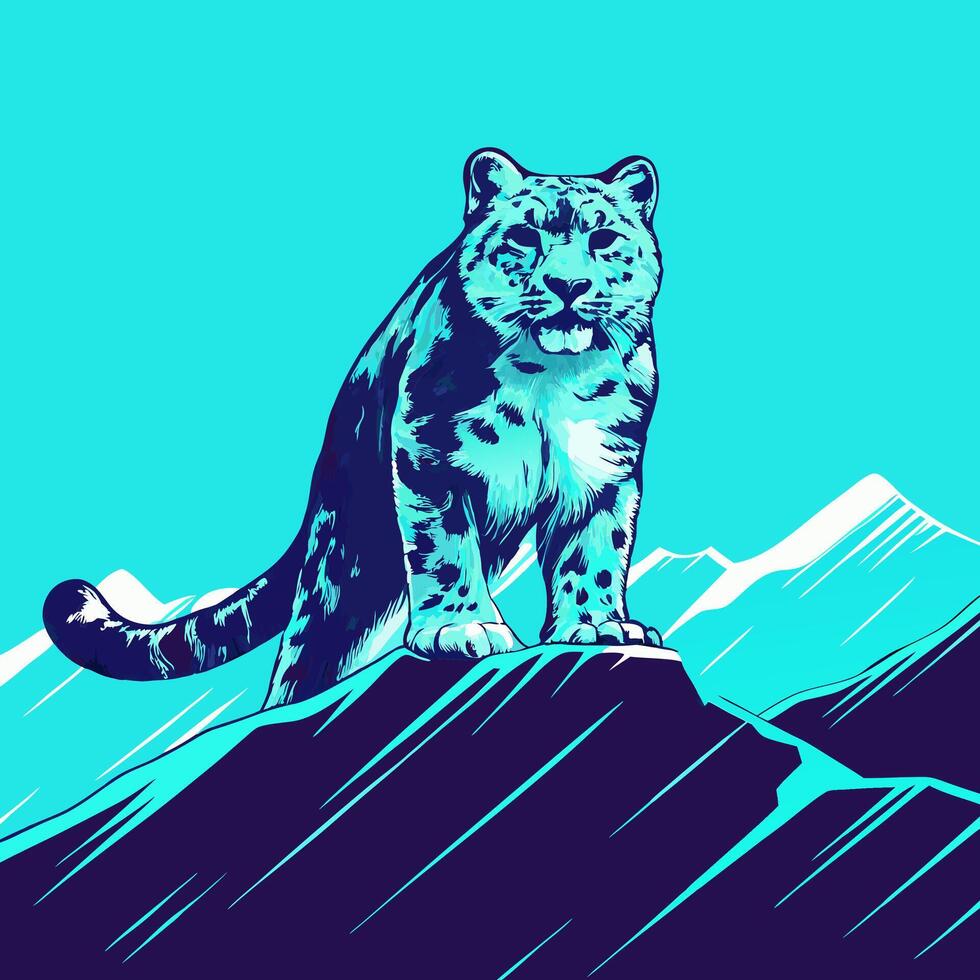 Snow Leopard Mountain Illustration vector