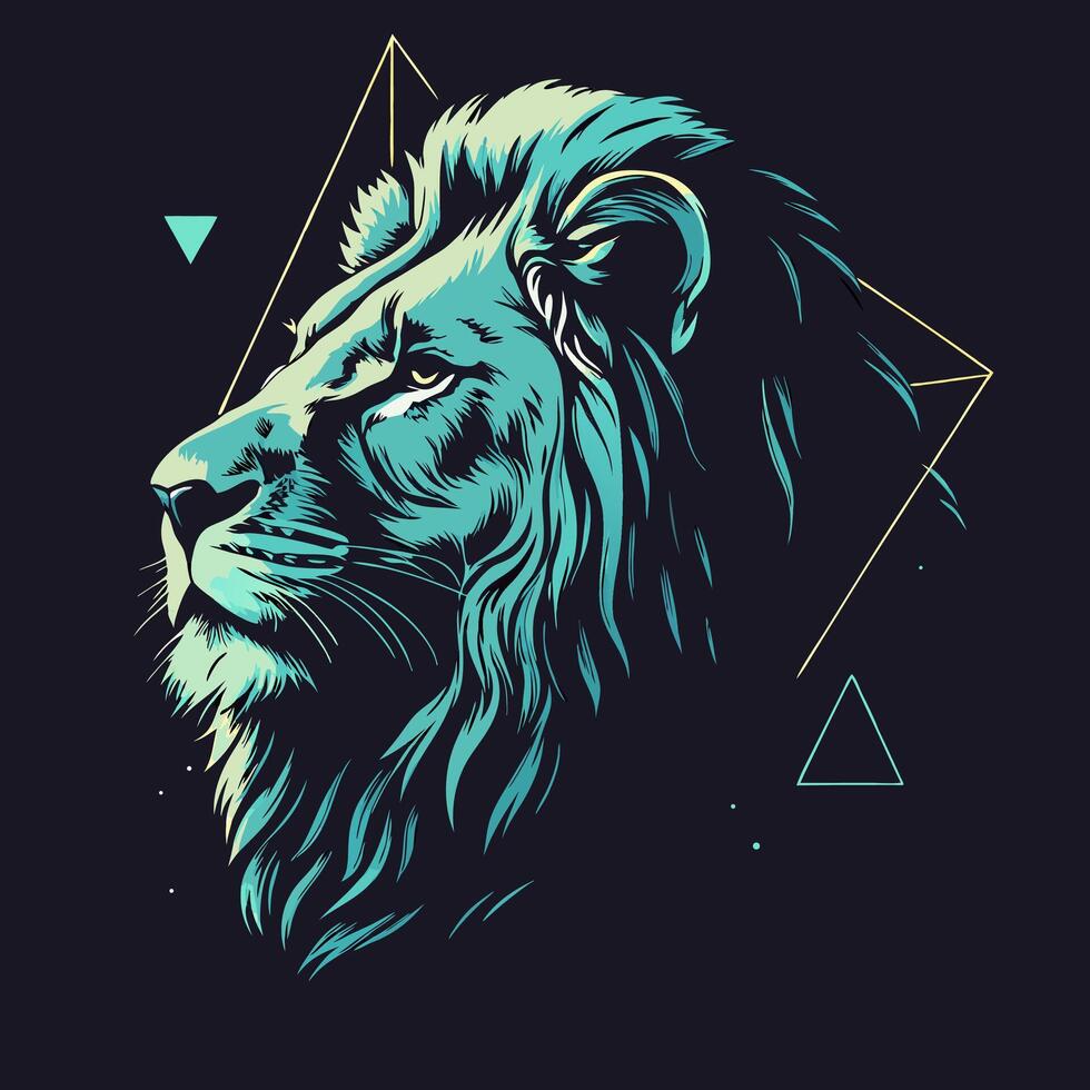 Teal Lion Head Geometric Design vector