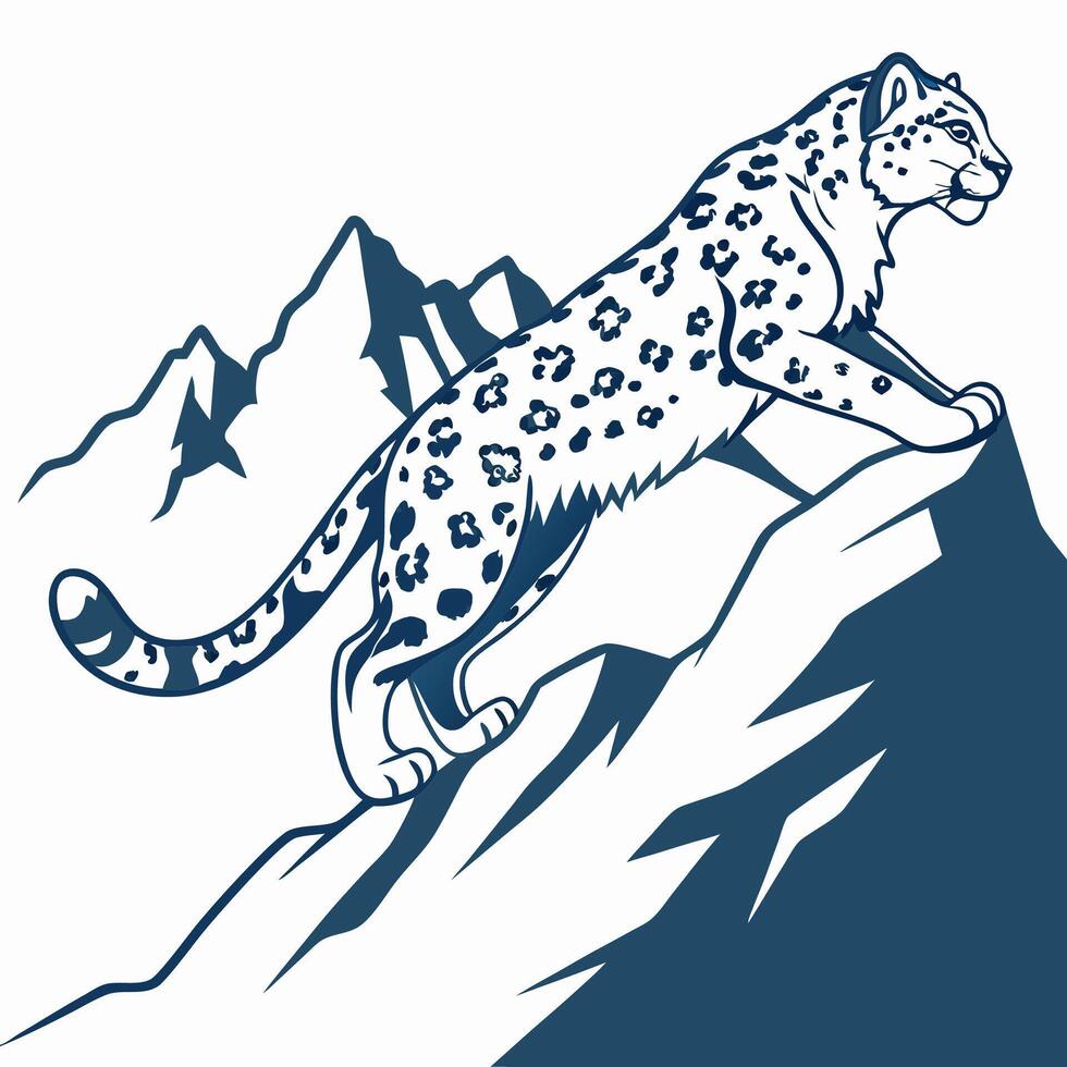 Snow Leopard on Mountaintop Illustration vector