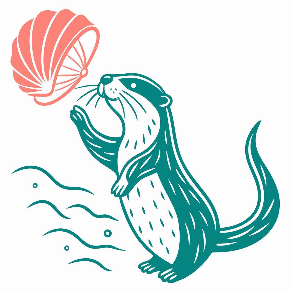 Otter Holding Seashell Illustration vector