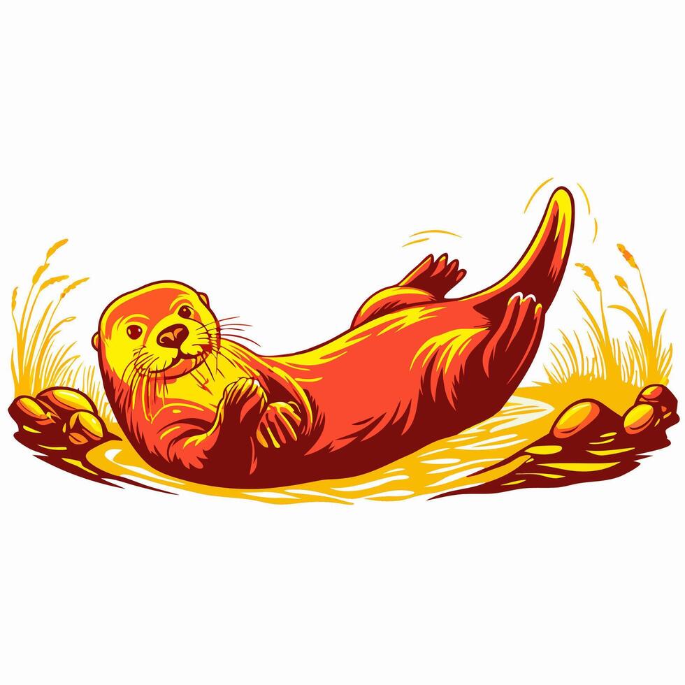 Happy Otter in Water, Wildlife Illustration vector
