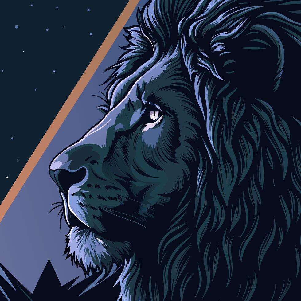 Majestic Lion Profile, Night Sky vector