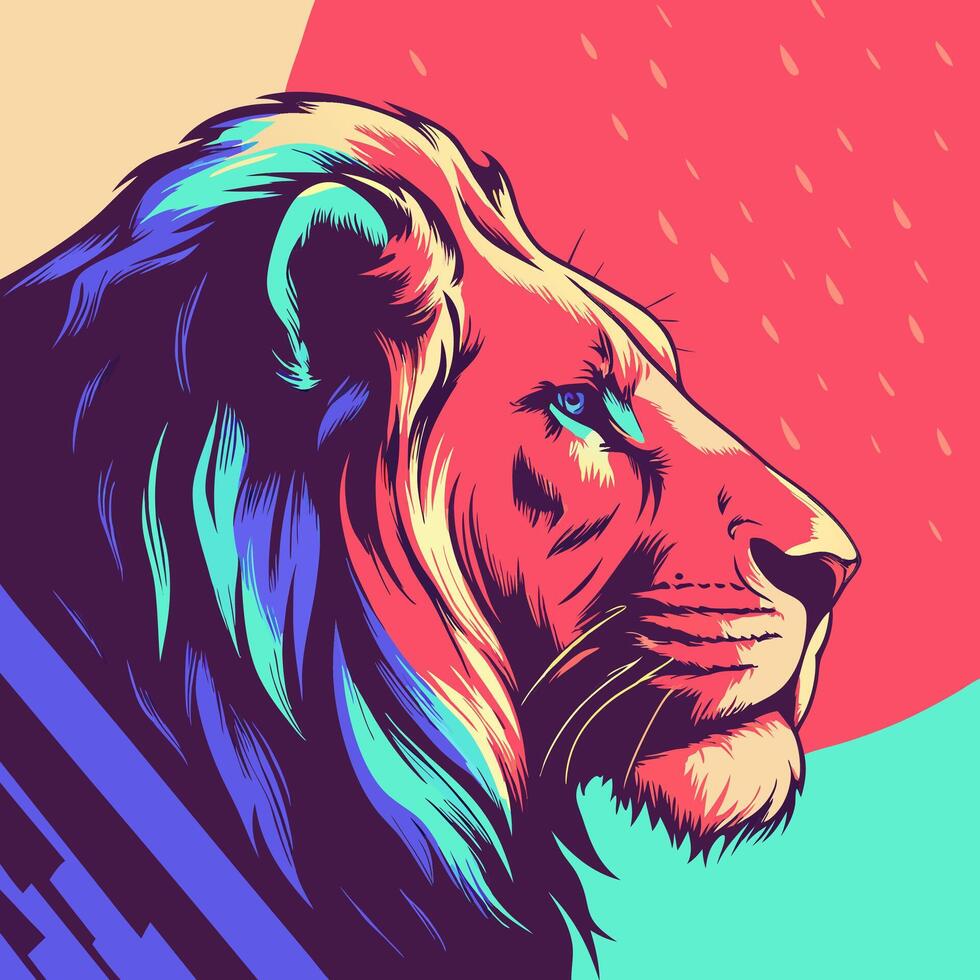Colorful Lion Head Profile Art vector