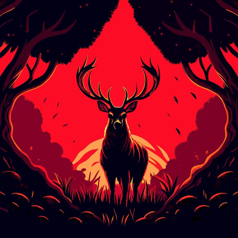 Majestic Stag at Sunset in Forest vector