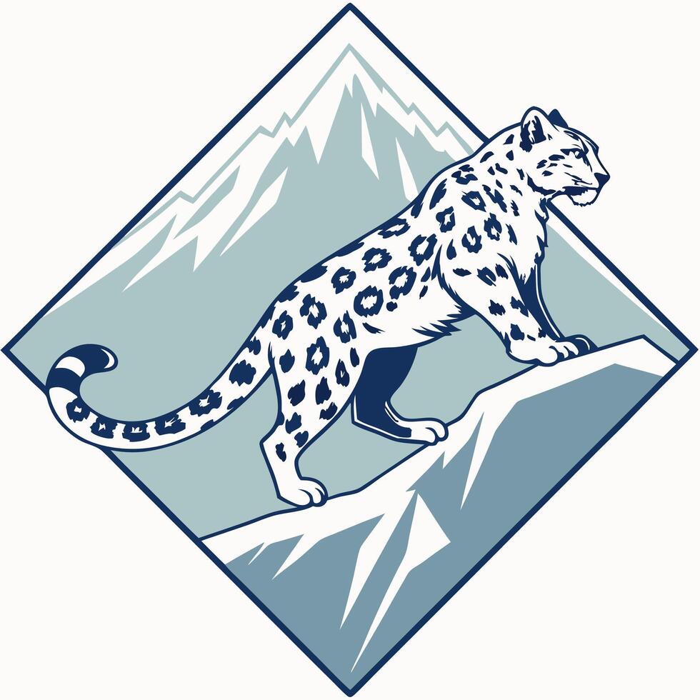 Snow Leopard Mountain Peak Graphic vector