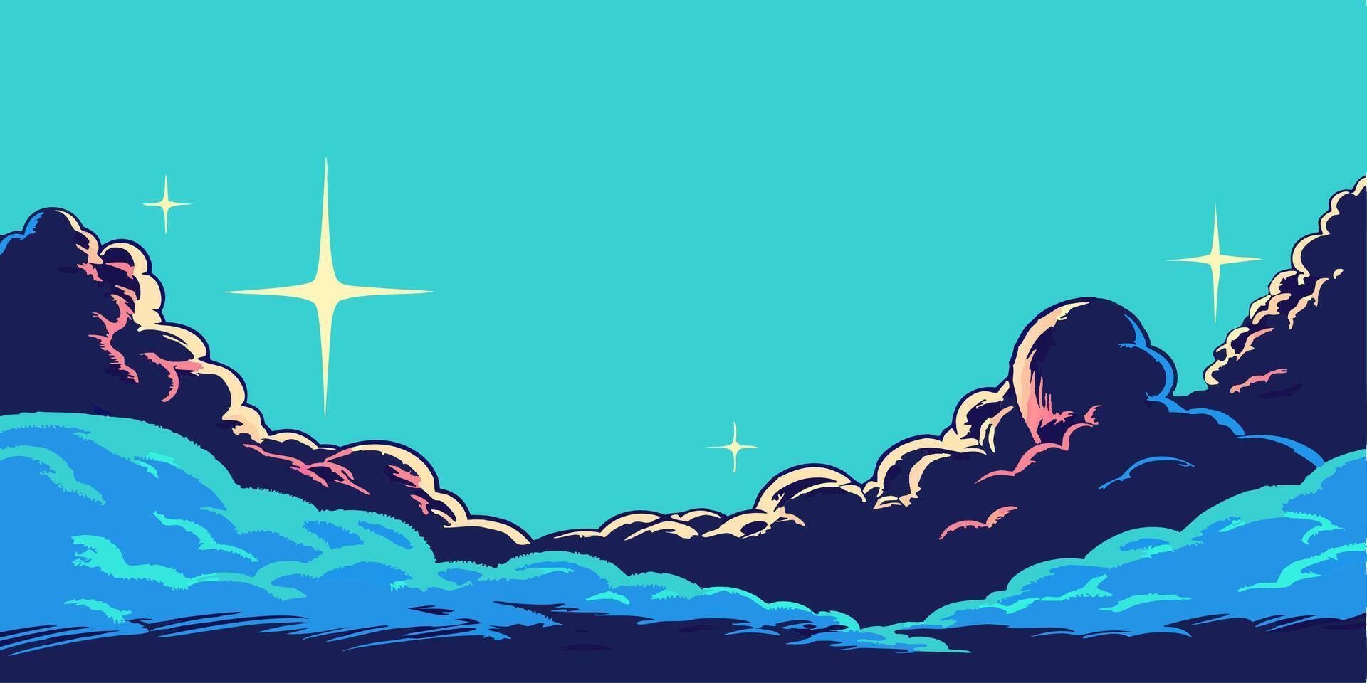 Cartoon Clouds and Stars Background vector