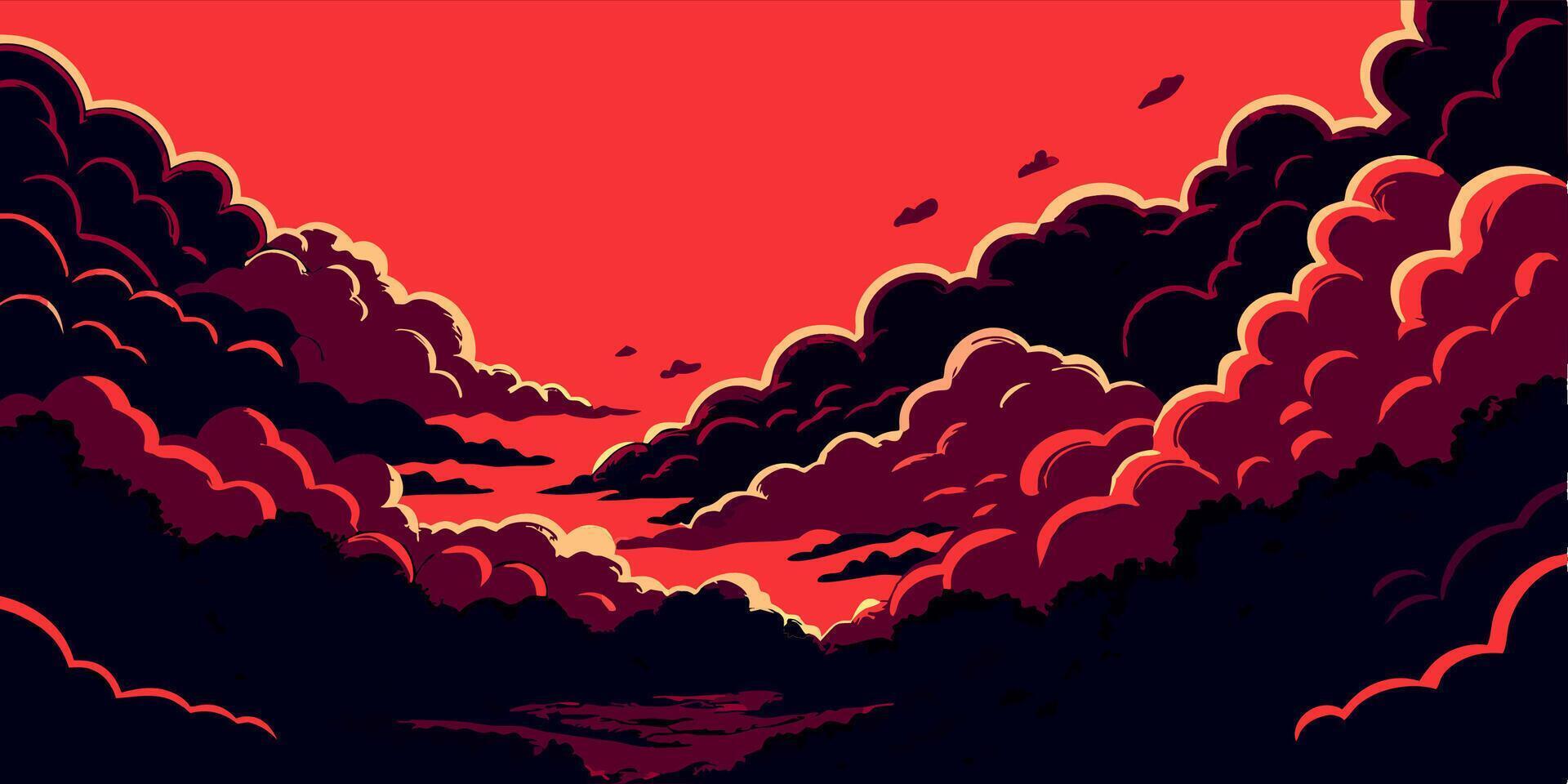 Dramatic Red Sunset Cloudscape vector