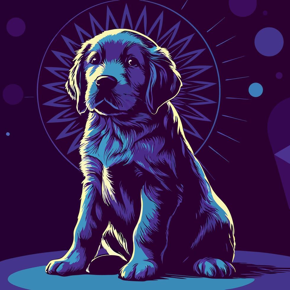 Neon Golden Retriever Puppy Illustration vector
