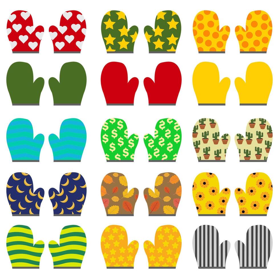 collection of cooking gloves with different patterns and colors vector