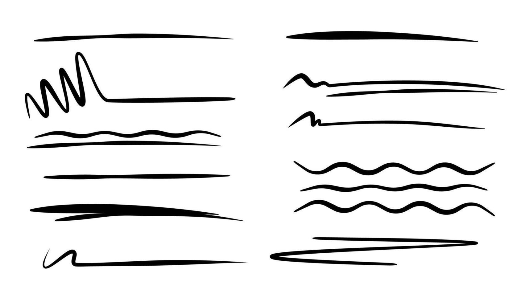 Underline stroke set. Doodle hand drawn emphasize. Black highlight line elements. Underline stroke set. Sketch scribble pencil for accentuate, reinforcepen. illustration vector