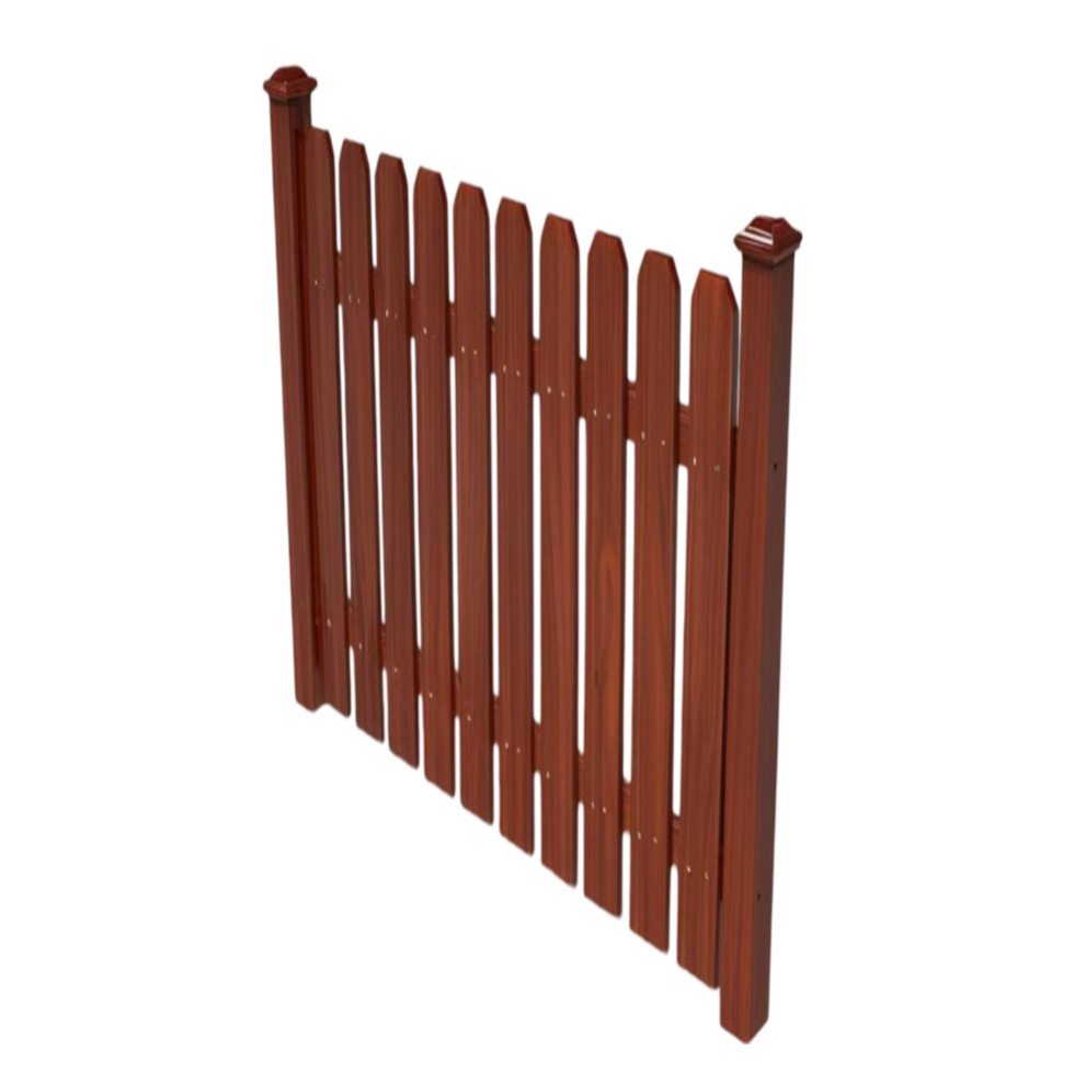 Brown Wooden Picket Fence with Pointed Slats and Rich Finish png