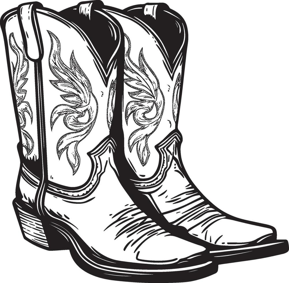 Hand drawn Cowboy Boots with Winged Design vector
