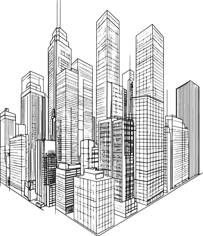 Black and White City Skyline Illustration for Urban and Architecture Designs vector