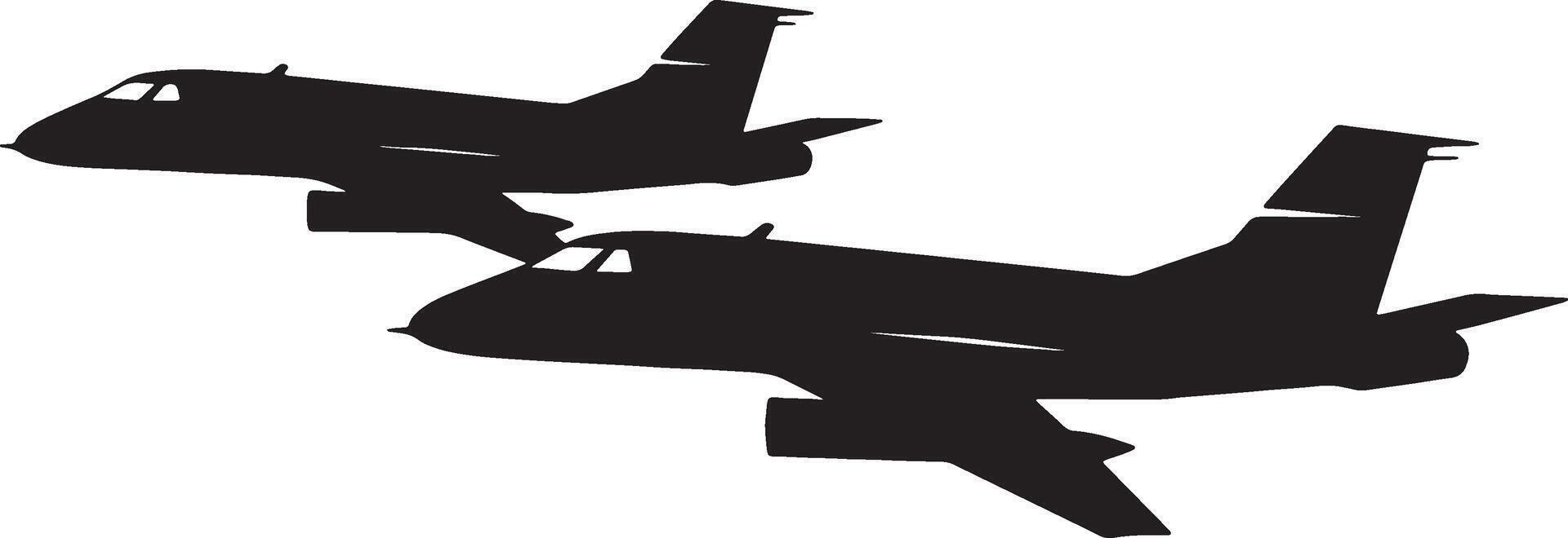 Silhouetted Military Fighter Jets in Flight for Aviation and Defense Designs vector