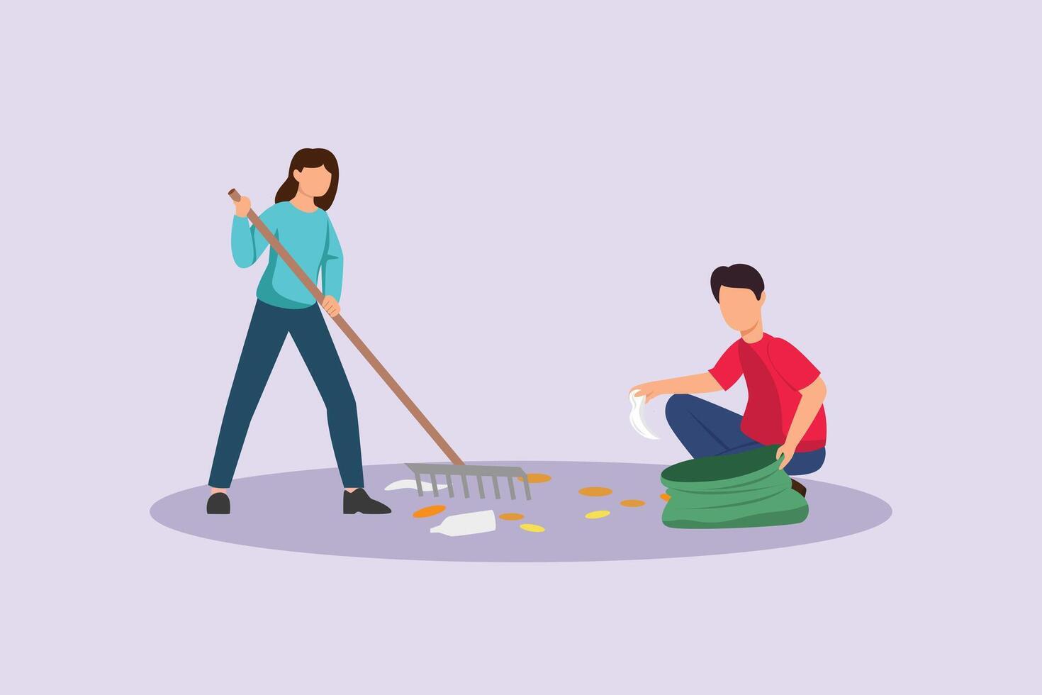 Neighbors sharing, cleaning the yard. Neighbors sharing Concept. Colored flat illustration isolated vector