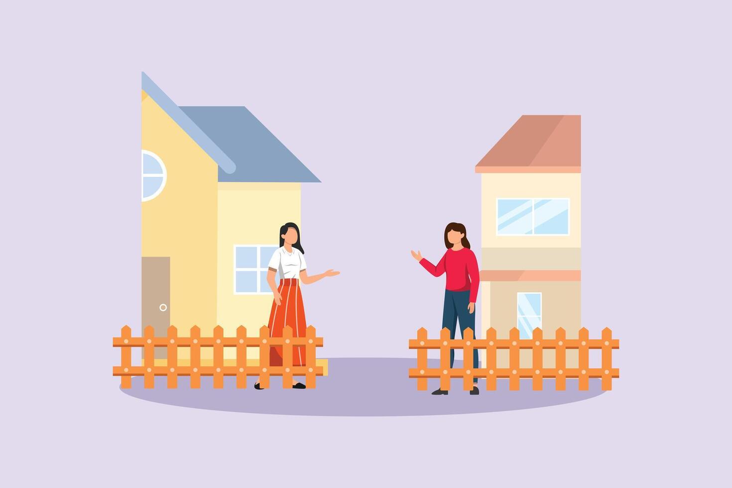Neighbors sharing conversation. Neighbors sharing Concept. Colored flat illustration isolated vector