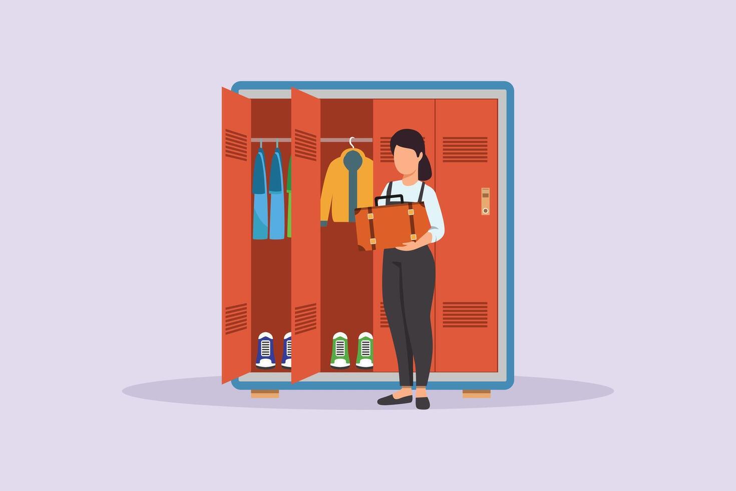 Travel locker, people put things in the locker. Travel Locker Concept. Colored flat illustration isolated vector