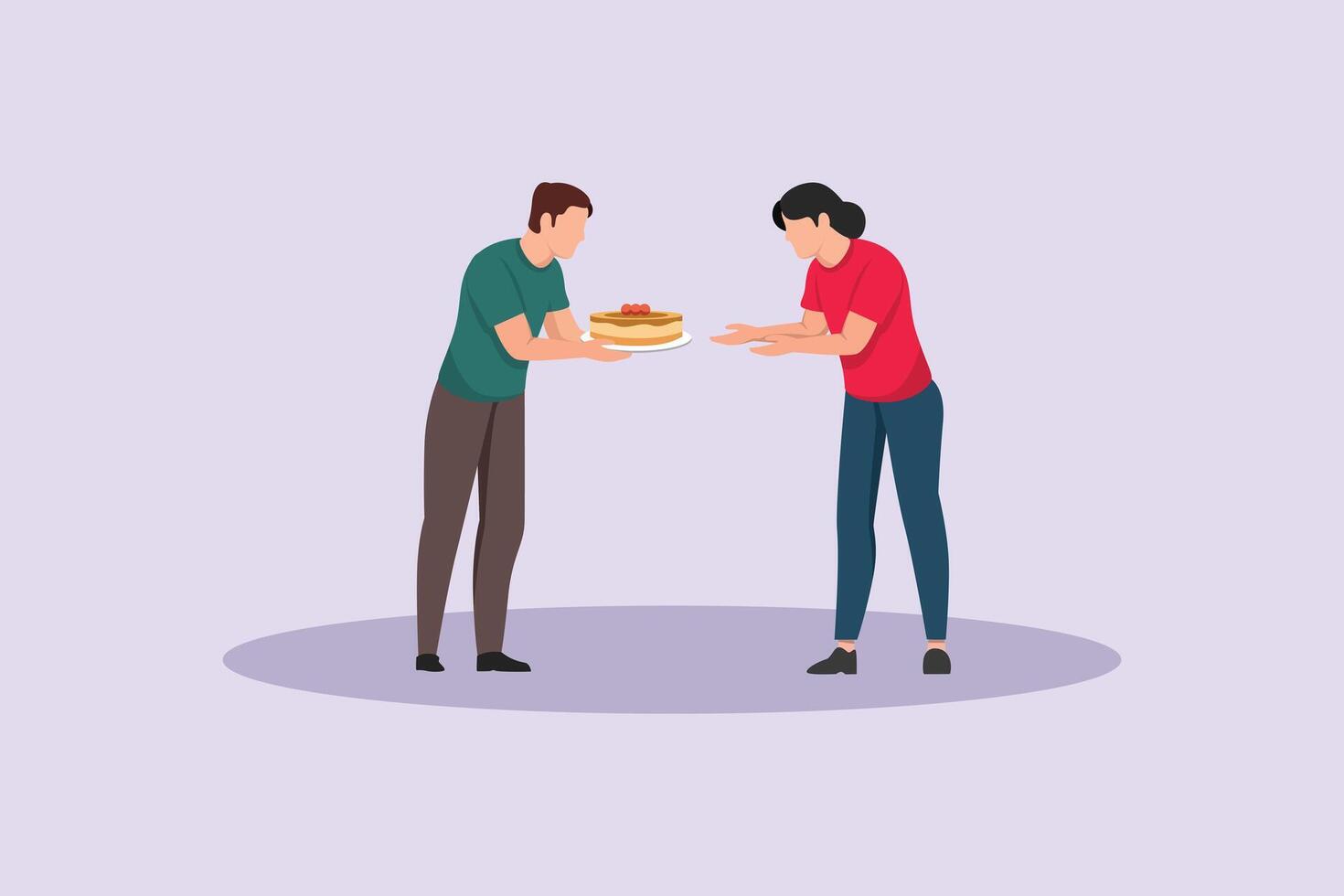 Neighbors sharing, giving cake to neighbors. Neighbors sharing Concept. Colored flat illustration isolated vector