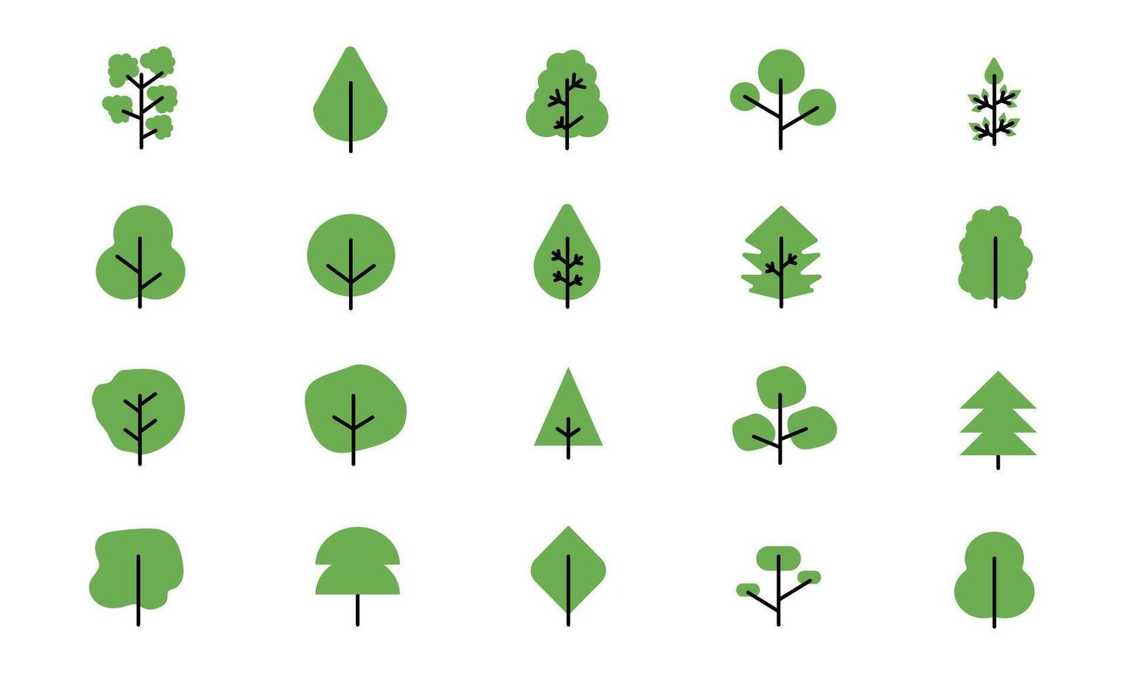 green trees design icons flat style set collection vector
