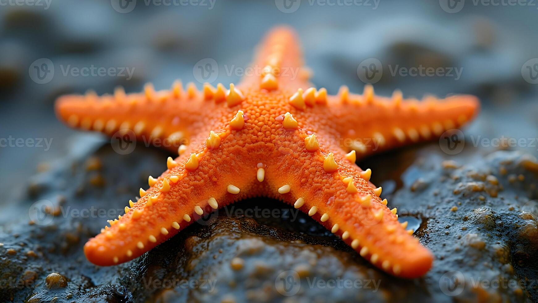 Orange Starfish on Rocky Shore photo