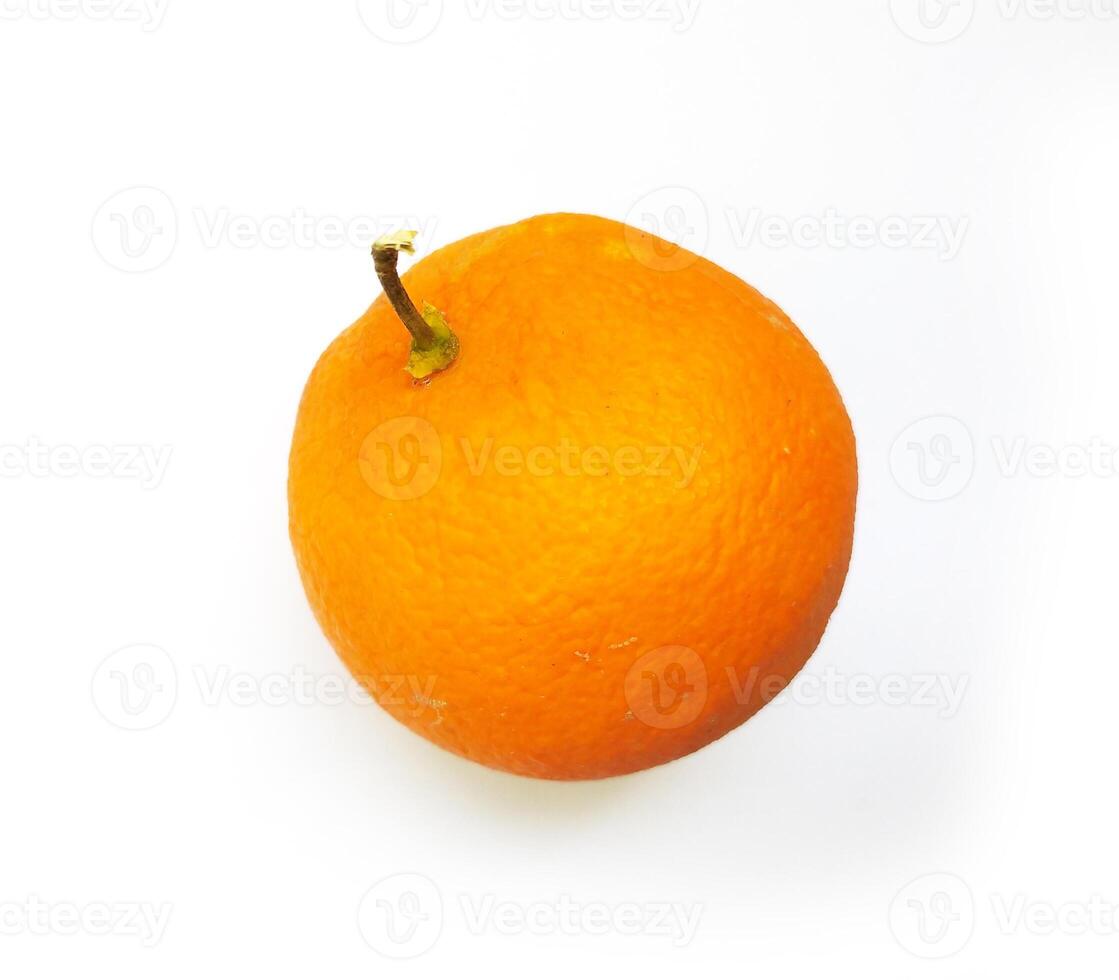 A vibrant, single orange sits on a clean white background, showcasing its bright, juicy texture. Perfect for concepts of health, freshness, and natural goodness. photo