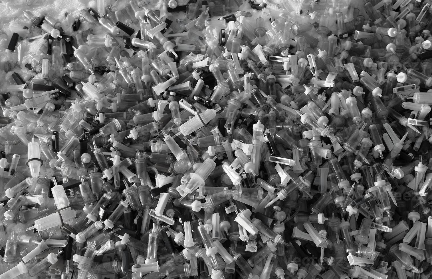 Medical Tubes And Catheters After Using Need To Recycle Monochrome Image. Stock Photo For Disposable Equipment Safety Recycling Illustration