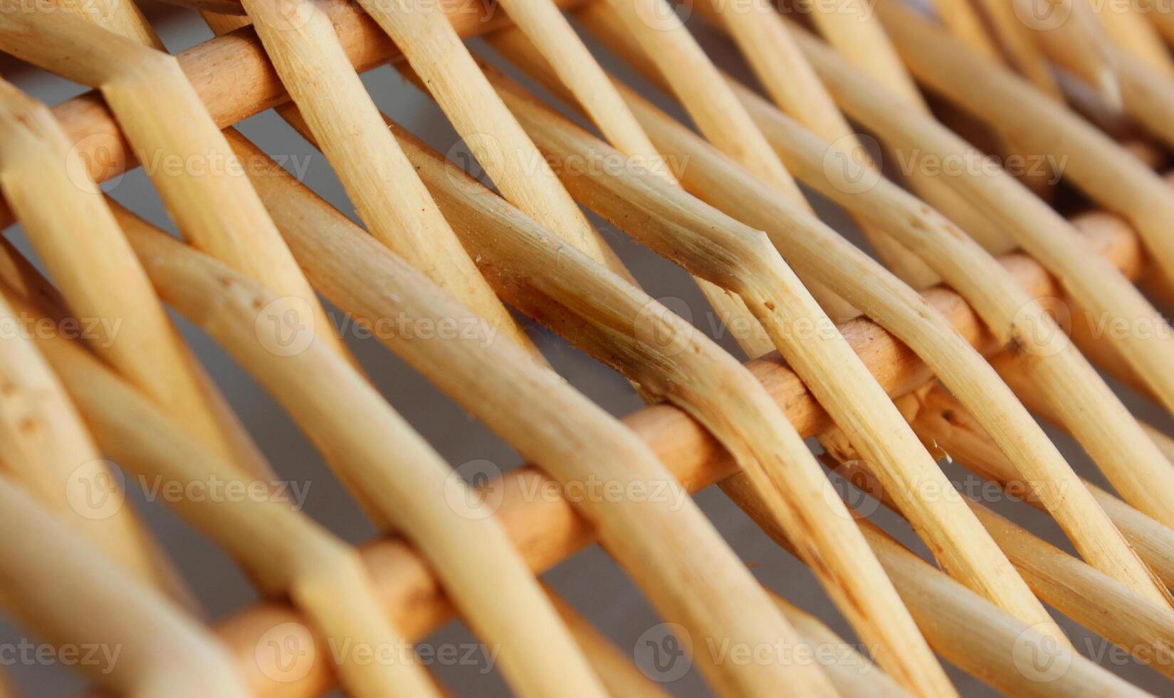 Intertwined Dry Twigs In Wicker Surface Closeup Stock Photo. Wicker Craft Texture Background photo