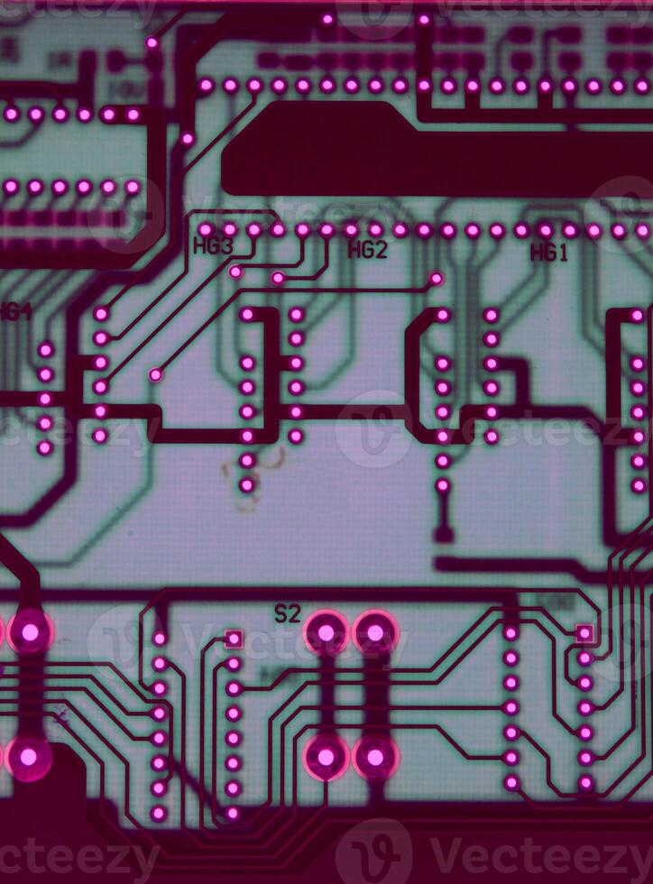 Pattern Of Colored PCB With Symbols And Numbers Closeup View photo