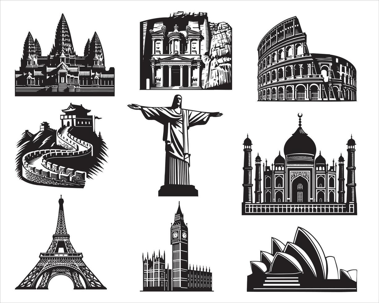 World Famous Landmarks Illustration Bundle vector