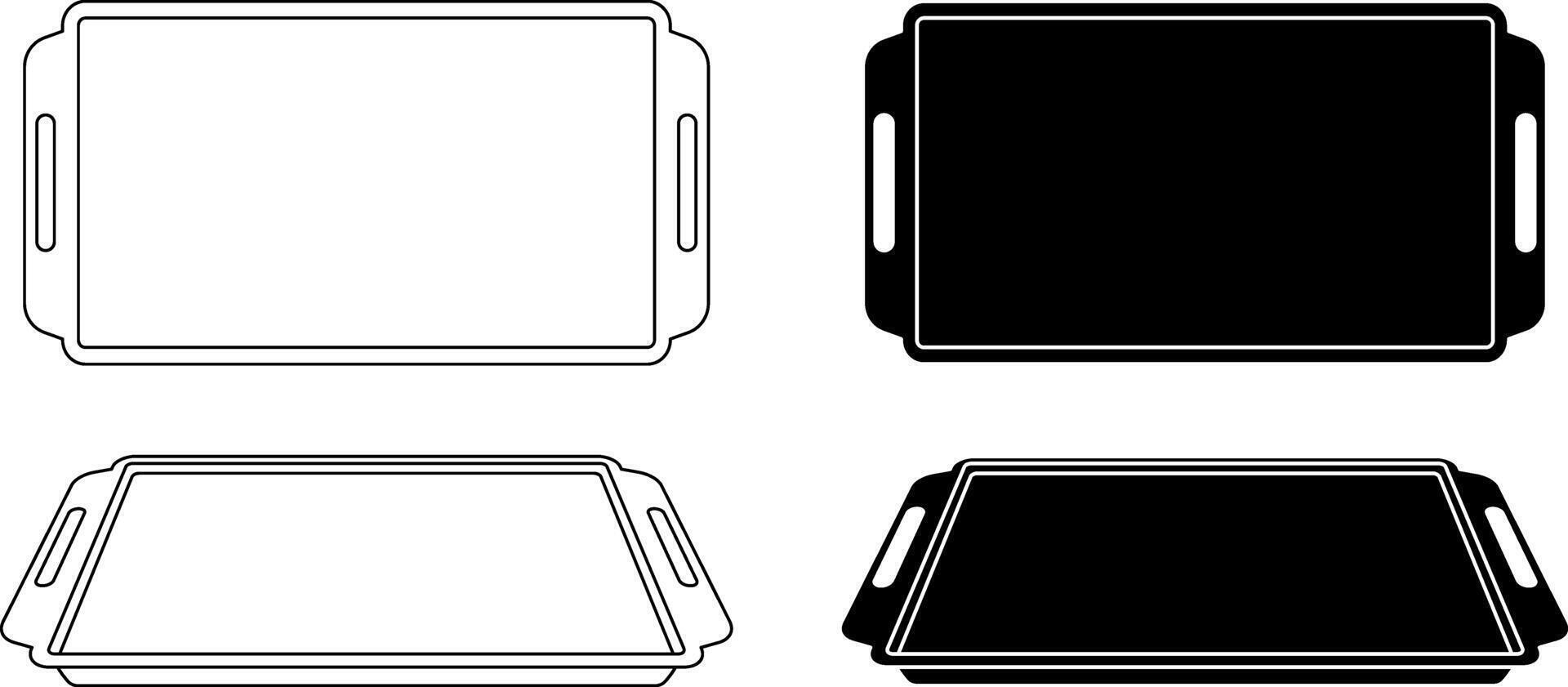 top view and side view tray icon set vector