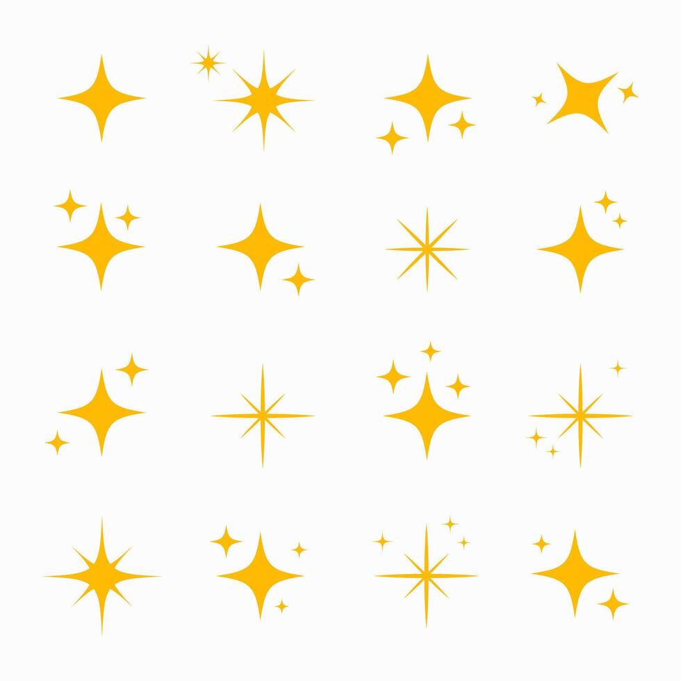 Sparkling stars set. Shiny sparks glitter light star and sparkle elements vector