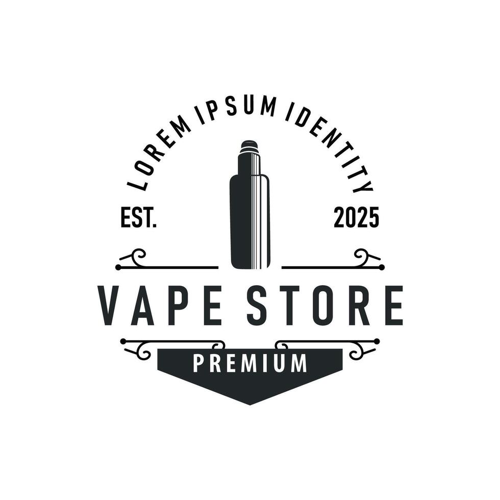 vape logo silhouette design simple vintage retro old concept vape accessories shop with smoke vector