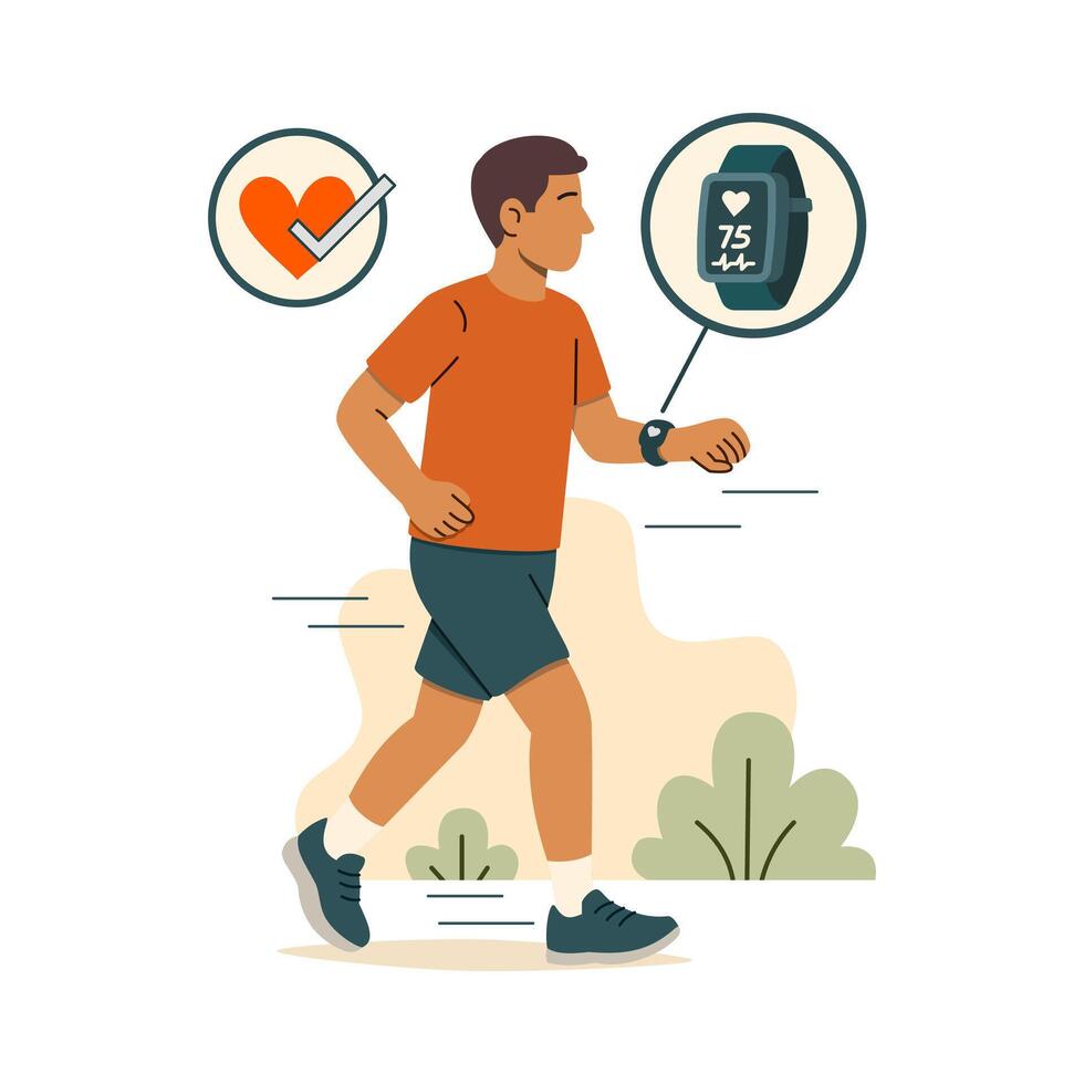 Man Walking with Smartwatch for Fitness Tracking vector