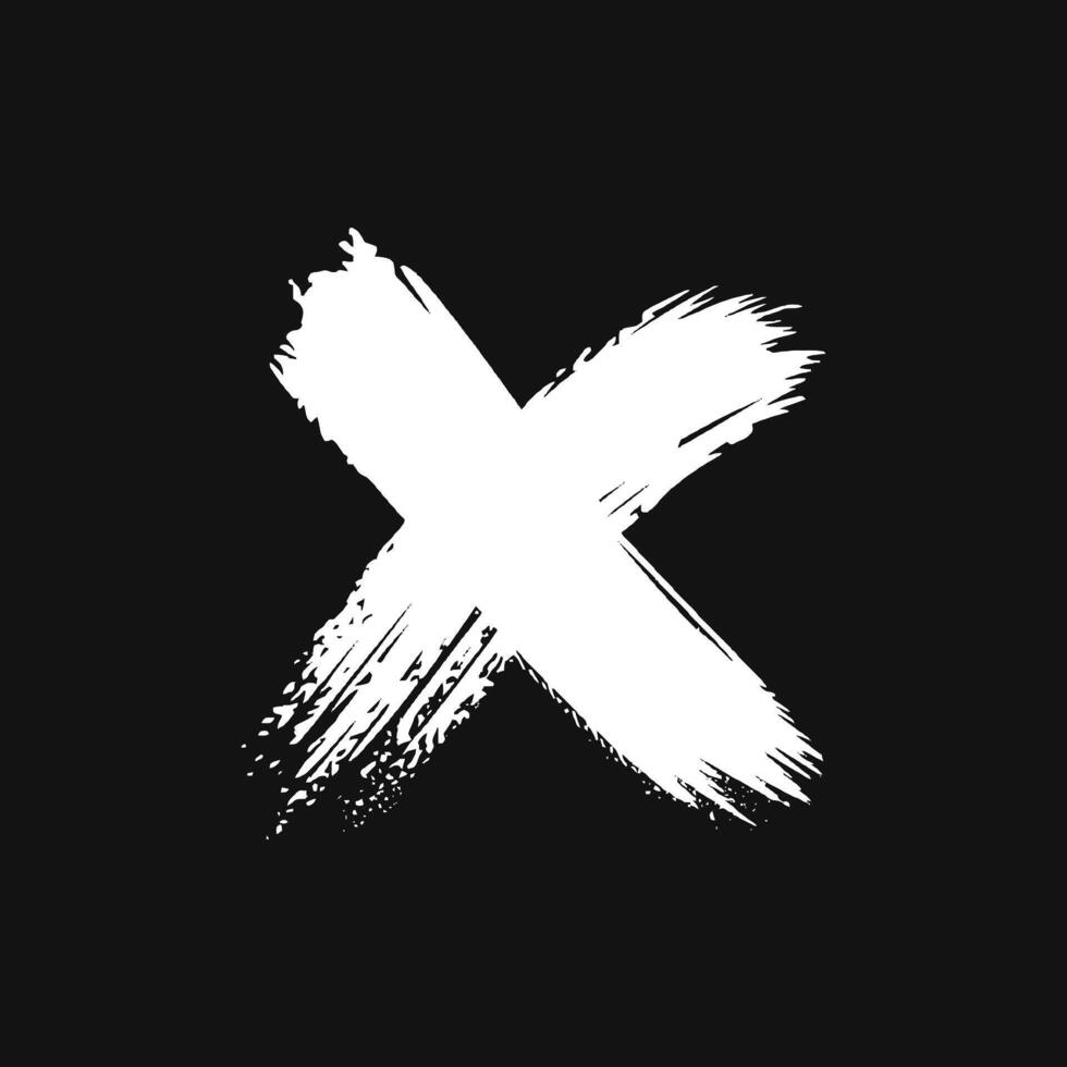 Abstract white X shape formed by two intersecting brushstrokes, set against a clean black backdrop vector
