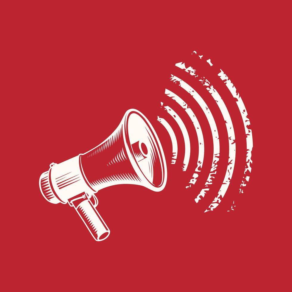 Grungy illustration of a megaphone broadcasting sound vector