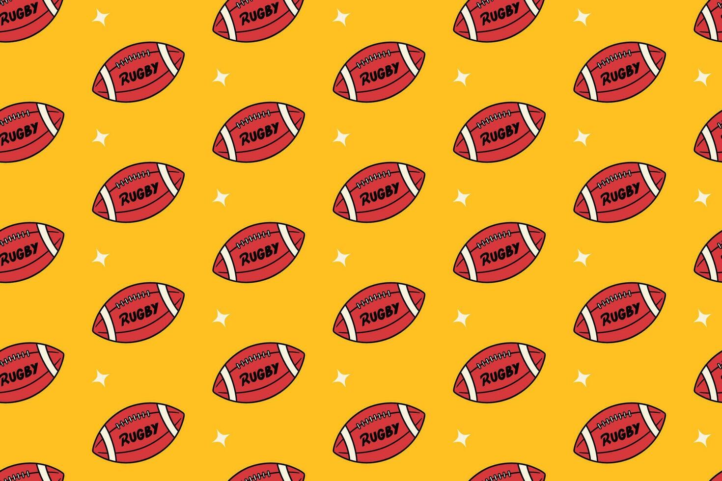 rugby ball with star colorful pattern on yellow background. doodle american football balls seamless pattern background. ball of rugby seamless pattern for american football rugby sport merchandise vector