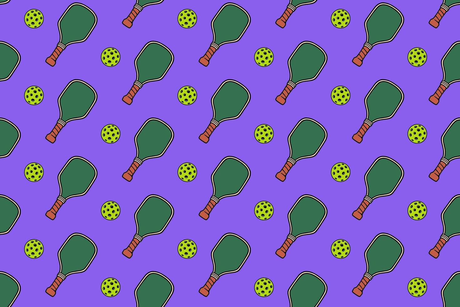 pickleball bat and ball colorful pattern on purple background. doodle pickleball with paddle symbol seamless pattern background. pickleball racket seamless pattern for pickleball sport merchandise vector