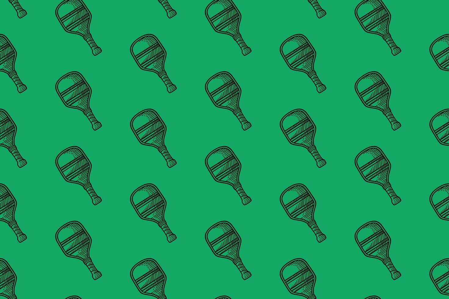 pickleball bat doodle seamless pattern on green background. classic pickleball paddle engraving pattern background. retro pickleball racket background for pickleball sport merchandise vector