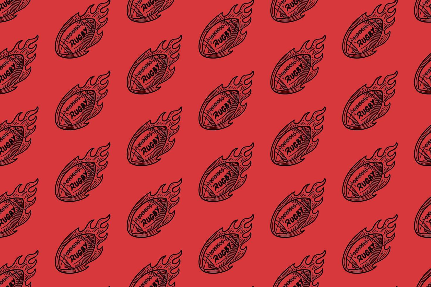 rugby fireball doodle seamless pattern on red background. american football fireball engraving pattern background. retro fireball of rugby background for american football rugby sport merchandise vector