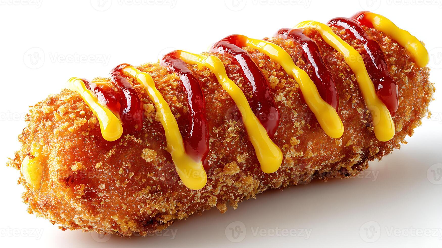 crispy korean corn dog with sugar coating and sauce on a white background stock photo